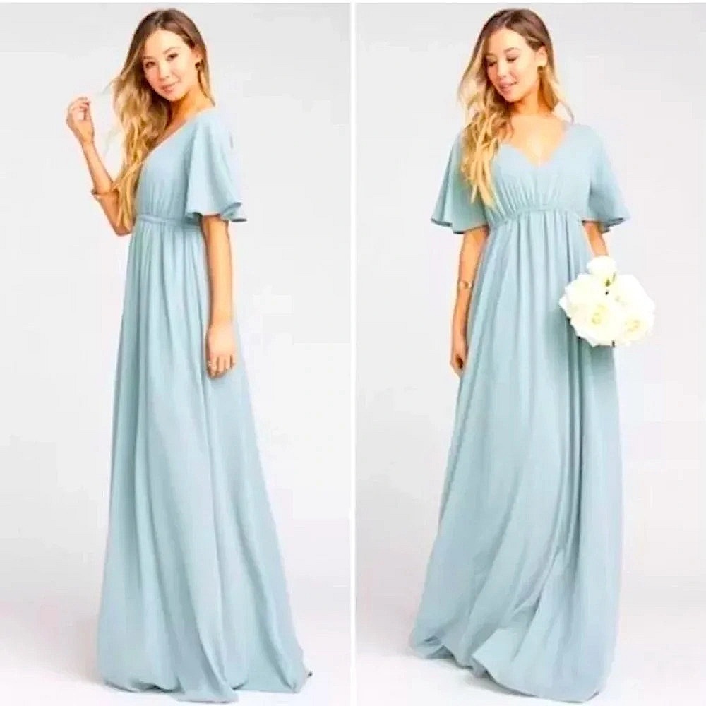 Show Me Your Mumu Emily Empire Maxi Dress Silver Sage Crisp size medium